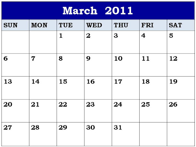 2011 Calendar Of March. Free Blank Planner March 2011