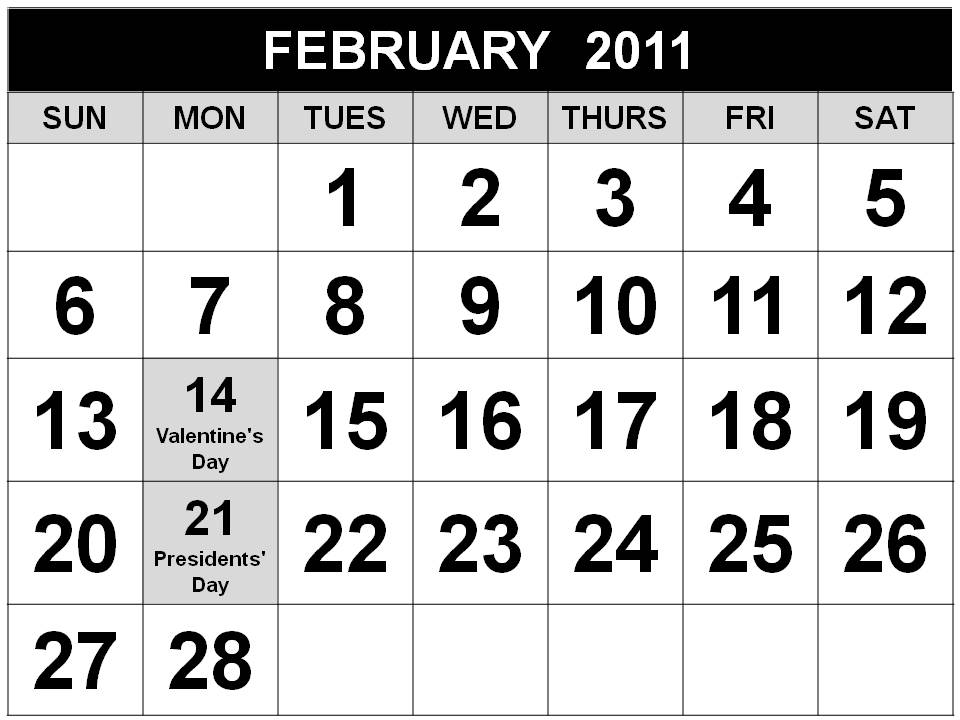 2011 calendar february. february 2011 calendar with