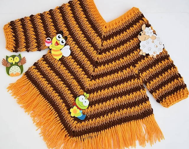 Tutorial Poncho con Mangas para Niño o Niña a Crochet