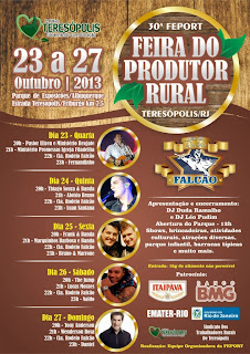 Definida a programação completa da Feport 2013-Fernandinho, Luan Santana, Bruno e Marrone, Naldo e Daniel são as atrações principais da Feira do Produtor Rural de Teresópolis