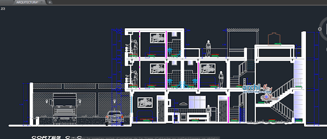 Map of architecture detached house with two floors plus roof in AutoCAD 