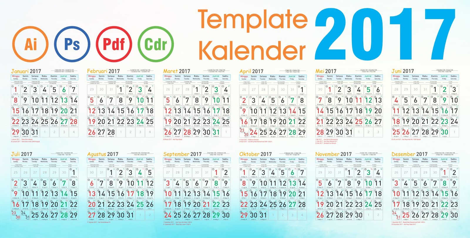 Download Template Kalender 2017 Vector Editable