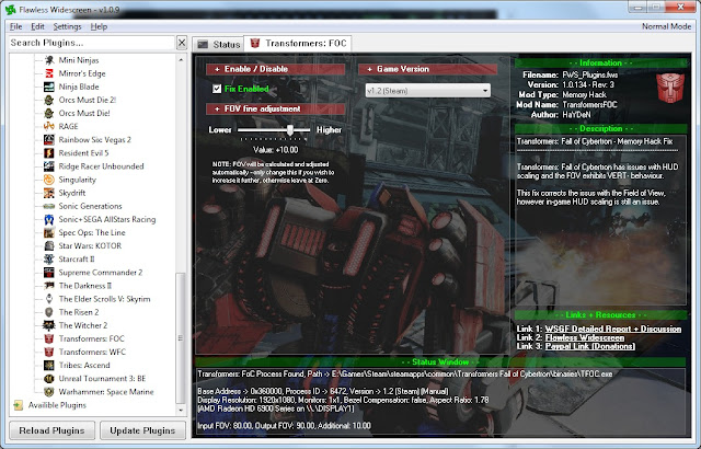 Transformers Fall of Cybertron FOV Fix