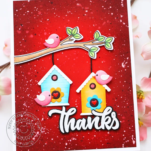 Sunny Studio Stamps: Build-A-Birdhouse Thank You Card by Isha Gupta (featuring Little Birdie, Big Bold Greetings)