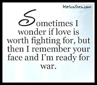 Sometimes i wonder if love is worth fighting for,but then i remember your face and I'm ready for war.