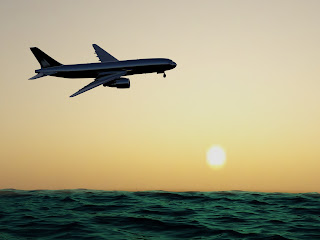 An airplane and a sunset