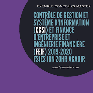 Exemple concours Master Contrôle de gestion et système d'information (CGSI) et Finance d'entreprise et Ingénierie Financière (FEIF) 2019-2020 - Fsjes Ibn Zohr Agadir