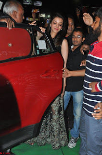 Kajal Aggarwal in lovely Black Sleeveless Anarlaki Dress in Hyderabad at Launch of Bahar Cafe at Madinaguda 054.JPG