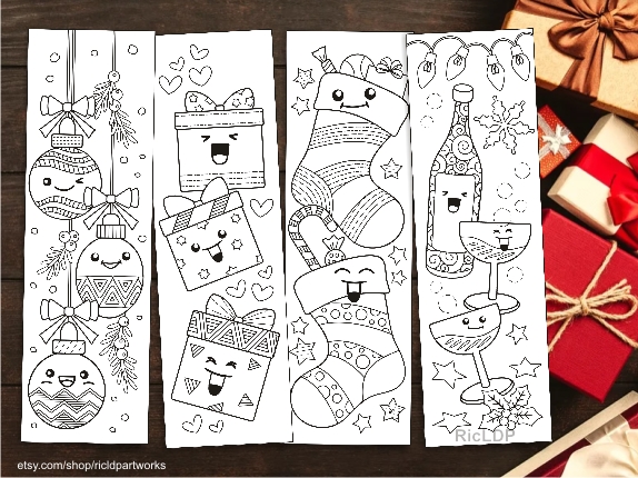 Smileys Christmas Coloring Bookmarks printable