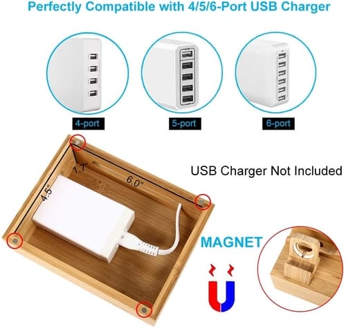 NEXGADGET 6 Ports USB Bamboo Charging Station Dock