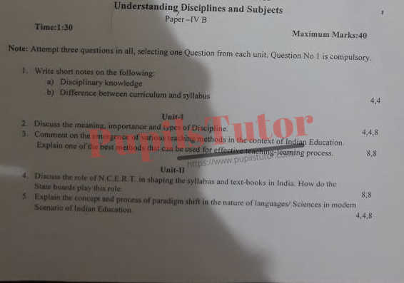 KUK (Kurukshetra University, Kurukshetra Haryana) BEd House Exam First Year Previous Year Understanding Disciplines And Subjects Question Paper For 2022 Exam (Question Paper Page 1) - pupilstutor.com