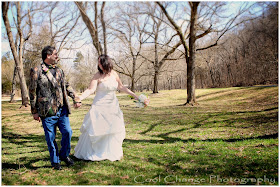 Bride and groom in the woods