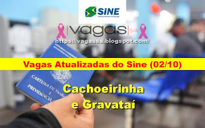 Vagas Atualizadas das Agência do Sine de Gravataí, Glorinha e Cachoeirinha (02/10)