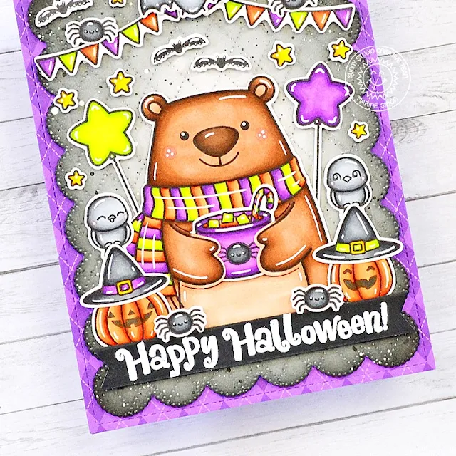 Sunny Studio Stamps: Holiday Hugs Halloween Card by Marine Simon (featuring Frilly Frame Dies, Dotted Diamond Background Dies, Too Cute To Spook)