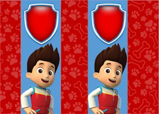 Paw Patrol in Red and Blue, Free Printable  Labels.