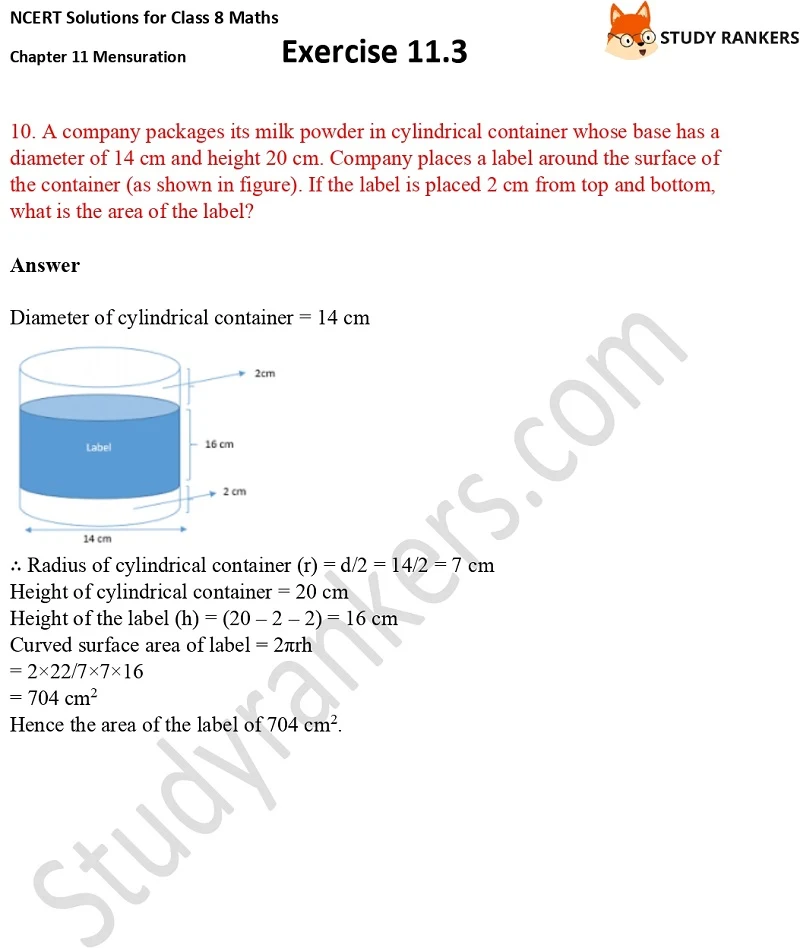 NCERT Solutions for Class 8 Maths Ch 11 Mensuration Exercise 11.3 6