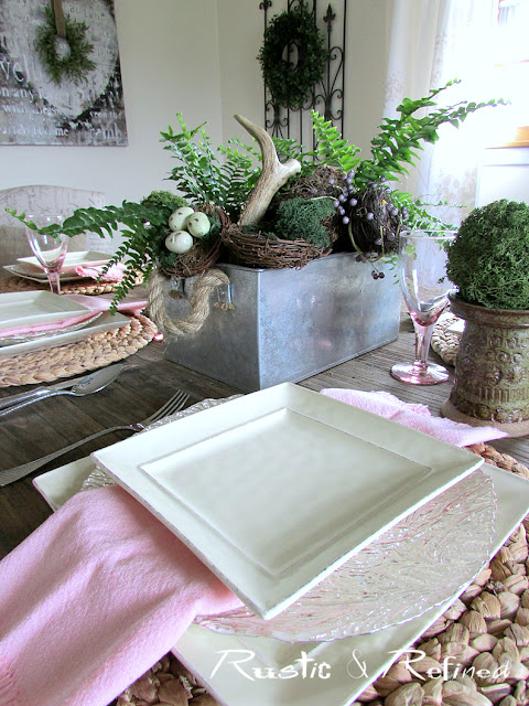 Tablescape inspiration for spring using rustic decor and a fresh spring color palette