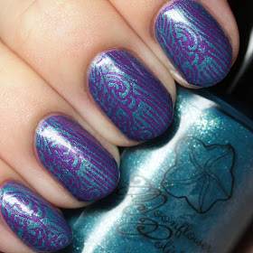 Moonflower Polish Mar Caribe (Caribbean Sea) stamped over Orquideas (Orchids) 