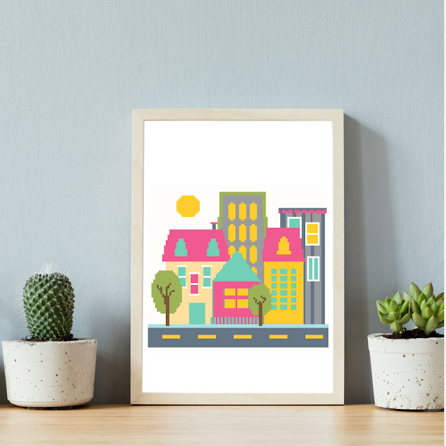 City Houses Cross Stitch Pattern