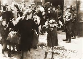 Jewish children and their parents being terrorized by Nazi confiscations of possessions, homes and businesses, and arrests of the innocent. Photo: Warsaw, ca. Apr. 1943, The New York Times