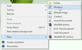 New shortcut from context menu