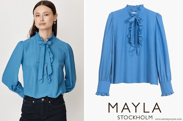Crown Princess Victoria wore Mayla Stockholm Irina Blue Frilled Tie Blouse