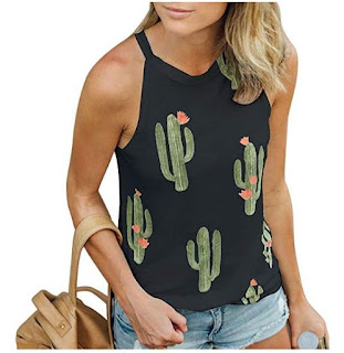 Wisptime Women Girls Summer Cactus Tank Tops Sleeveless Blouse Shirt Camis Tee