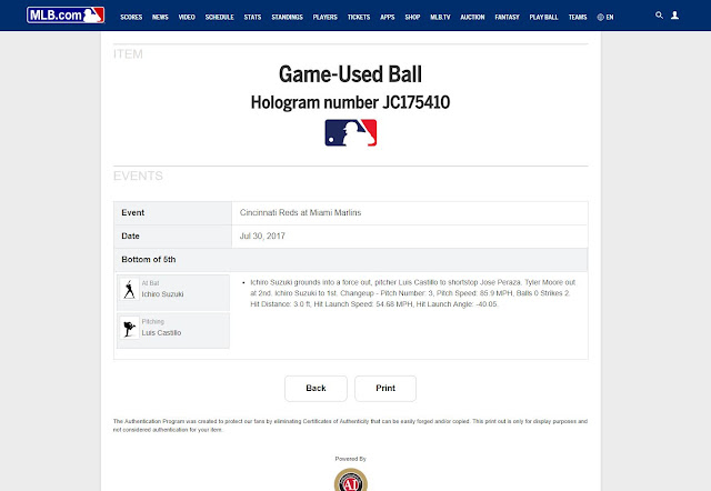 mlb authentication game used ball