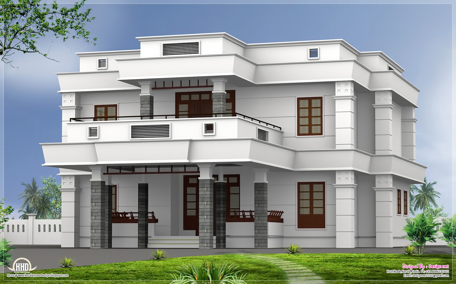 5 BHK modern  flat  roof  house  design Home  Kerala Plans 