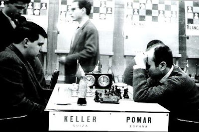 Partida de ajedrez Keller-Pomar en la vuelta del match España-Suiza disputado en Barcelona