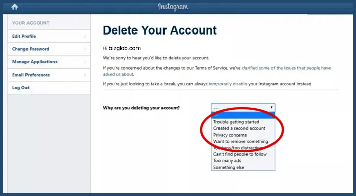 Delete your Instagram account