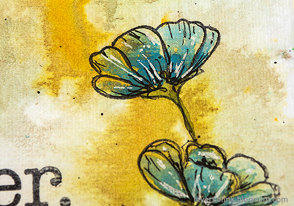 Layers of ink - Wildflower Art Journal Page with watercoloring and stamping, by Anna-Karin Evaldsson.