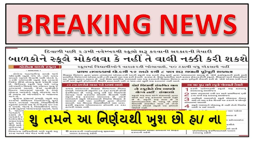 Gujarat School Opening In Today News Report Date: 26/10/2020