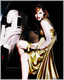 Emma watson golden dress and beautiful car