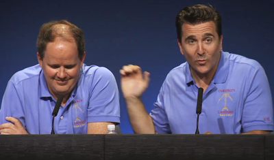 Curiosity MSL lands on Mars. Richard Cook and Adam Stelzner at the press converence post-landing on Mars. 6 August 2012. NASA/JPL.