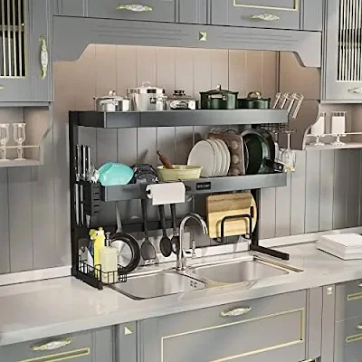 2-Tier Over The Sink Dish Drying Rack with Cutlery Drainer