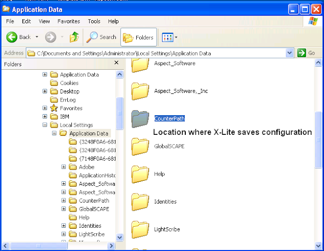 X-Lite Configuration files location