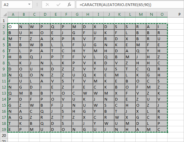 sopa de letras en excel