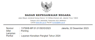 SE BKN Layanan Kenaikan Pangkat Tahun 2024