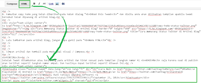 Kode status twitter di artikel blog