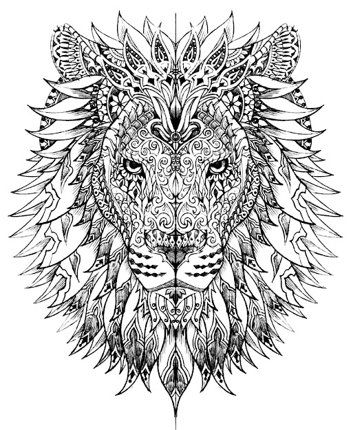 Lion Coloring Pages To Print  Lion Head Drawn With Very Smart And  Harmonious Patterns From