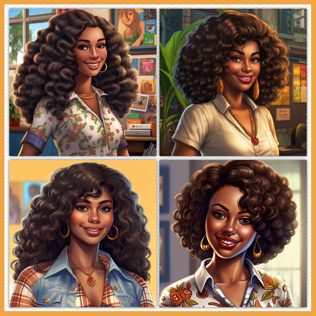 4 illustrations of a black woman character graphic