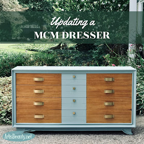 BEFORE AND AFTER MID CENTURY MOD MCM DRESSER UPDATE USING GENERAL FINISHES MILK PAINT IN PERSIAN BLUE 