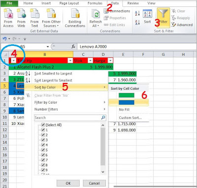 cara mengurutkan data excel berdasarkan warna