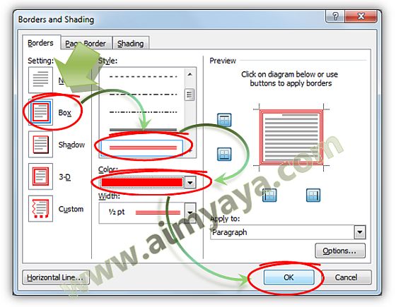 Gambar: Memilih jenis border dan  warna border