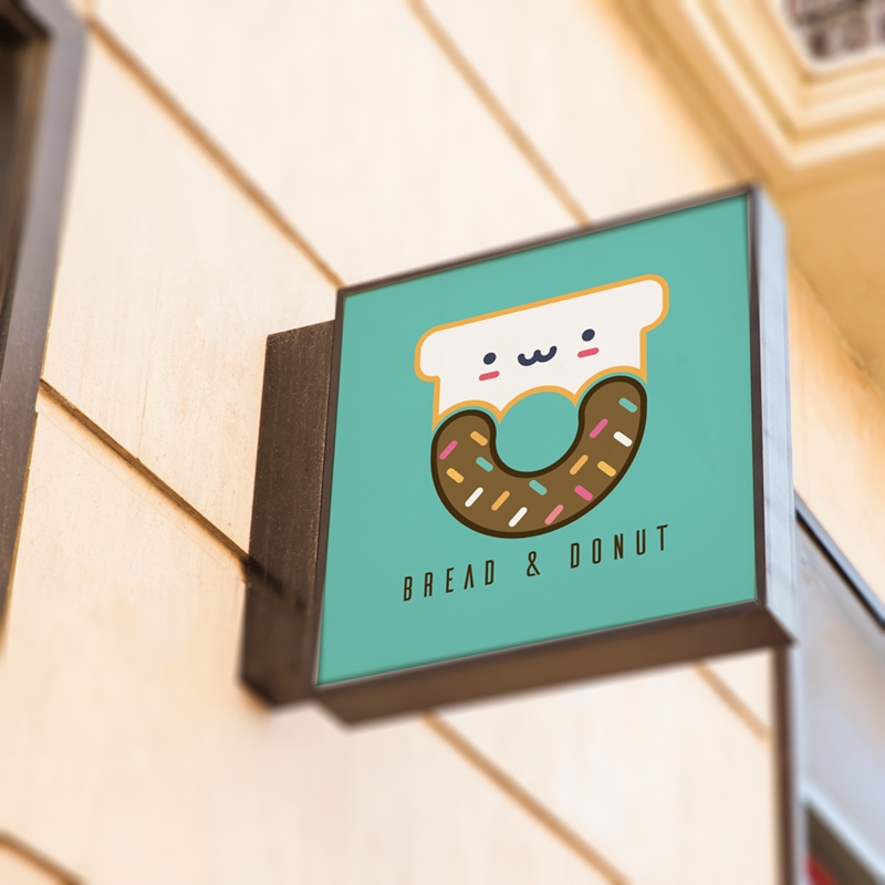 bread, donut, logo, branding, bakery, pastry, mockup, signboard