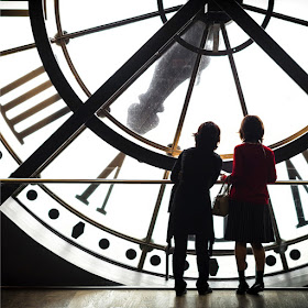 Children by clock face