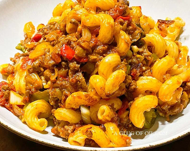 American chop suey - pasta in a meat and tomato sauce.