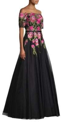 Basix Black Label Off-The-Shoulder Floral Ball Gown