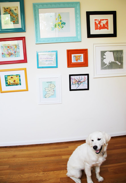 DIY Gallery Map Wall with colorful painted frames